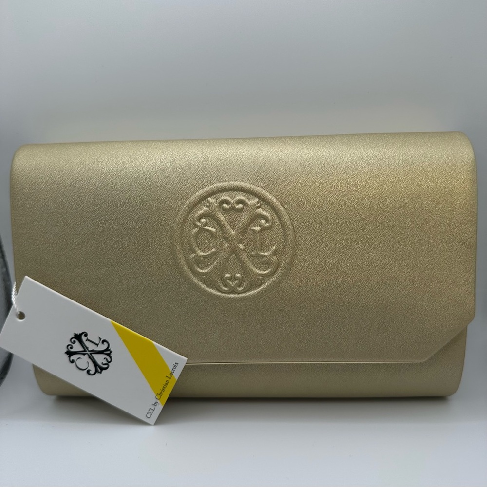 Christian Lacroix Madison Smooth Gold Clutch w/ Detachable Chain CXLH24990 NWT